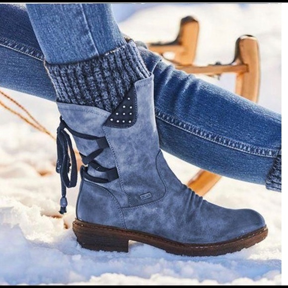 Blue Faux Suede Boots BRAND NEW NEVER WORN - Picture 1 of 6